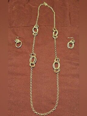 Silver-Tone Linked Circle Necklace & Earring Set - Women Jewelry
